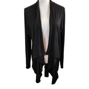 LOGO LOUNGE Womens XL Black Ribbed Duster Waterfall Cardigan Layer‎ Flowy Top